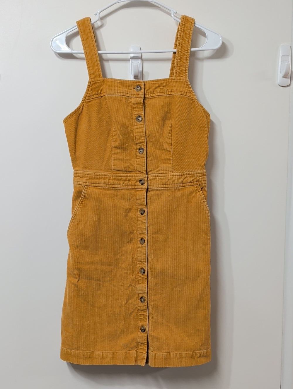 J.Crew Mustard Yellow Corduroy Button-Front Pinafore Mini Dress